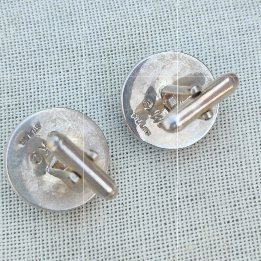 Vintage STERLING artisan made onyx and turquoise cuff links